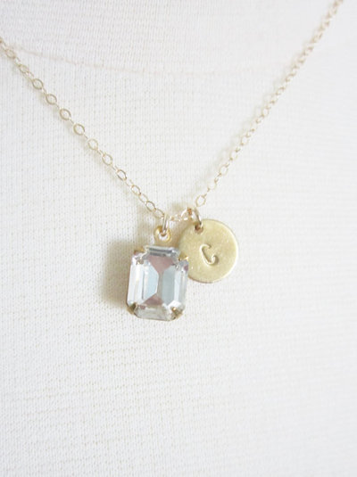 Vintage rhinestone initial necklace