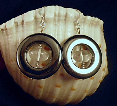 Hematite Doughnut with Quartz Crystal Earrings