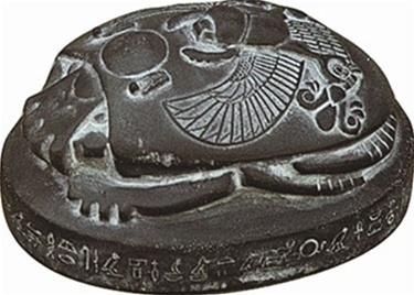 Scarab Shaped Egyptian Paperweight with Hieroglyphs Black E-041K