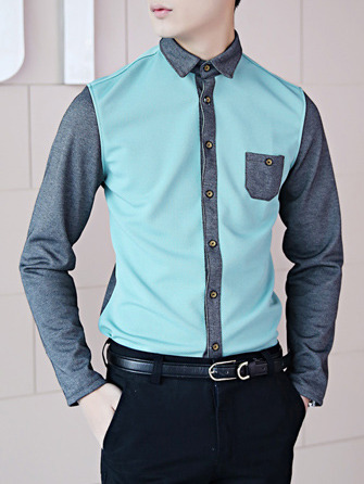 New fashion slim long sleeves causal shirts 907sj-020-38-light green