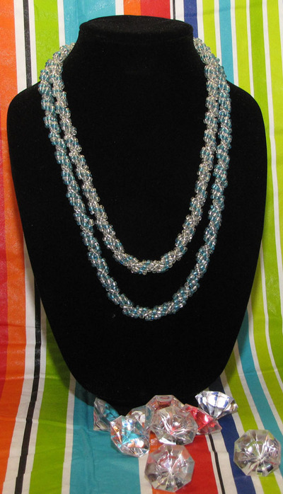 Blue and crystal - hand woven glass beaded spiral rope - double strand