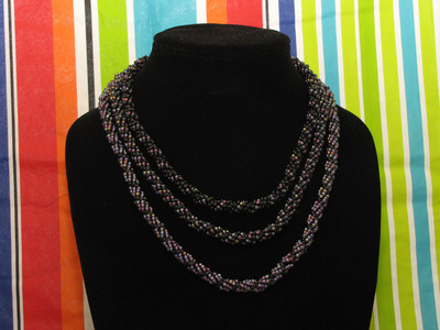 Black and purple - hand woven glass beaded spiral rope - three strand