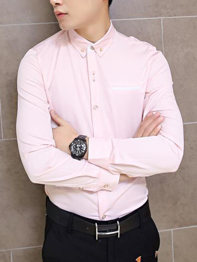 Fashion korean style slim long sleeves causal shirts 907asj-cs33-53-pink