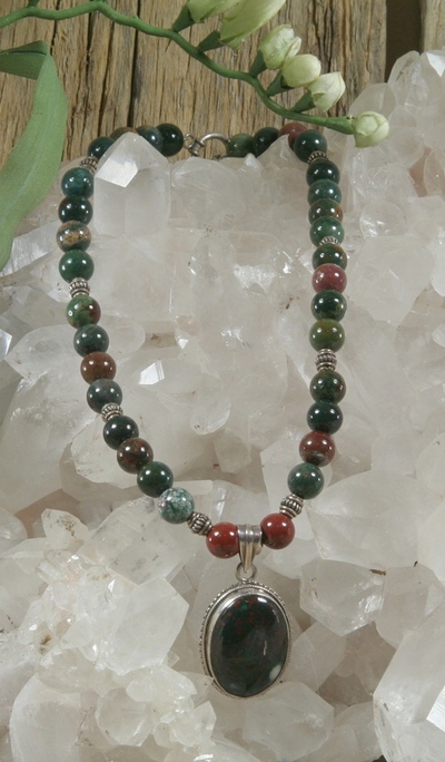 Bloodstone Necklace with Bloodstone Pendant