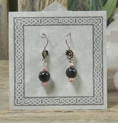 Black Tourmaline and Rhodochrosite Earrings