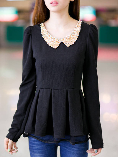 Fashion round neck full sleeves shirt fla1095-6001-32-black