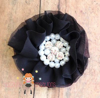 Pack of 3 assorted hair flowers/pink/yellow/black/white/yellow/red pearl rhinestone centers/perfect photo prop/newborns/kids