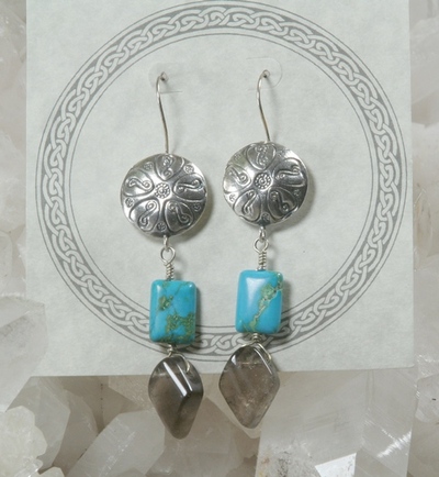 Turquoise and Smokey Quartz Earrings