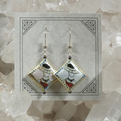 Cloisonne Lady in Hat Bead with Pyrite Earrings