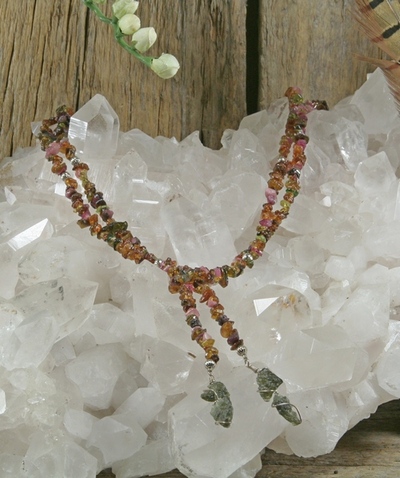 Tourmaline Chips and Moldavite Necklace