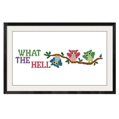 ALL STITCHES - 3 OWLS -WHAT THE HELL CROSS STTICH PATTERN .PDF -832