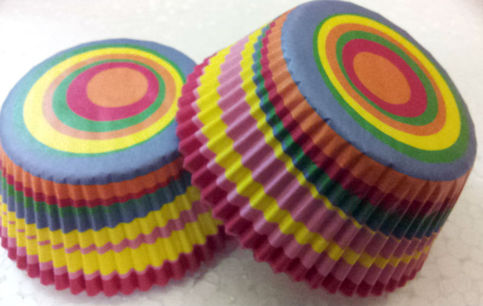 RAINBOW Pattern Red Color PARTY TIME Paper Cupcake Baking Cup Liners 100 Count