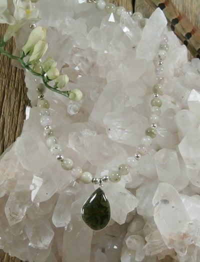Kunzite Necklace with Moldavite Pendant