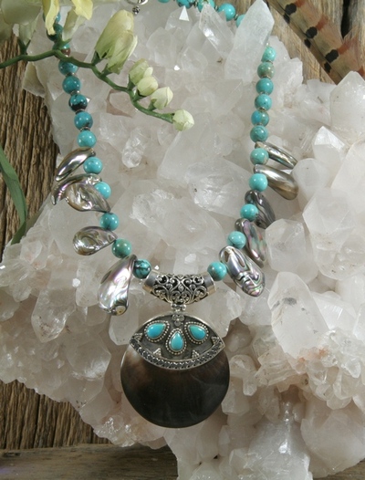 Turquoise and Abalone Necklace with Abalone/Turquoise Pendant
