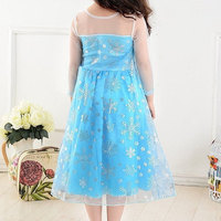 MAT11 silver Snowflake Print Organza Fabric Frozen Elsa Cape dress meter 150cm Wide blue - Thumbnail 3