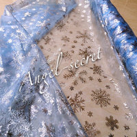MAT11 silver Snowflake Print Organza Fabric Frozen Elsa Cape dress meter 150cm Wide blue - Thumbnail 2