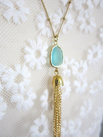 Tassel necklace with mint jewel, Everly