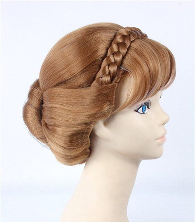 wg32 movie Frozen Anna coronation Custom Wig Cosplay Costume Snow Queen Anime brown hair