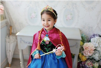 WG20 Frozen Elsa Custom Wig CROWN WAND Cosplay Costume Snow Queen KID children