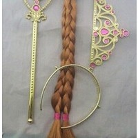 WG20 Frozen Elsa Custom Wig CROWN WAND Cosplay Costume Snow Queen KID children - Thumbnail 2