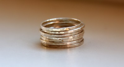 Set of 7 Sterling Silver Stack Rings, Textured Bands, Sizes 4, 5, 6, 7, 8, 9, 10, 11 half and quarter sizes