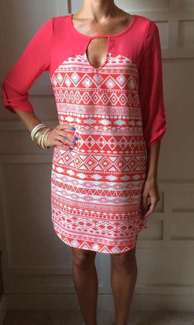 Coral Tribal Shift Dress