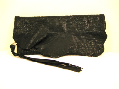 Bone feather lamb skin fold over clutch