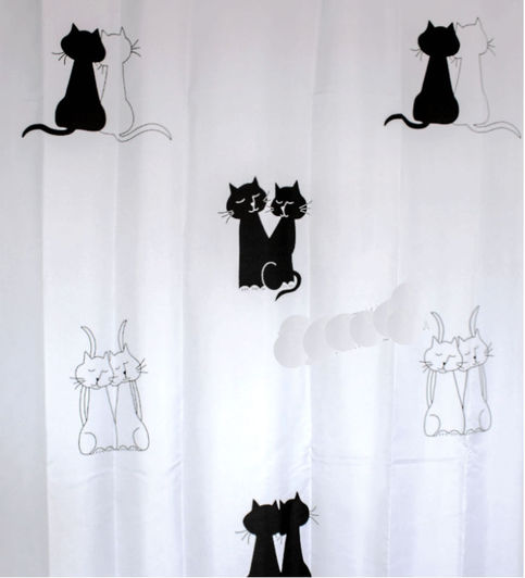 CAT Black & White Color Cute Design 180 x 180 cm Bathroom Use SHOWER CURTAIN Set