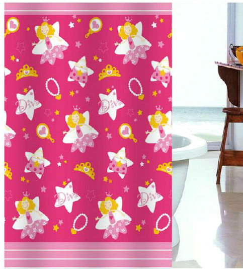 PRINCESS PINK Design 180 x 180 cm POLYESTER Bathroom Use SHOWER CURTAIN SET