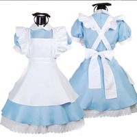 Halloween Cosplay Alice In Wonderland Blue Maid Dress With Apron Free Ship SP141195 - Thumbnail 2