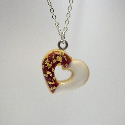 Kawaii Cute Miniature Food Necklaces - Chocolate Heart Donut with Sterling Silver Chain