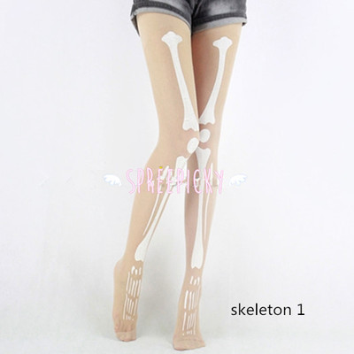 Halloween Skeleton Tattoo Thin Silk Basic Tights SP141284