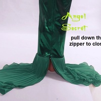 P135 High Waist Green Metallic Mermaid Skirt Fish tail Costume STRETCH walkable - Thumbnail 3