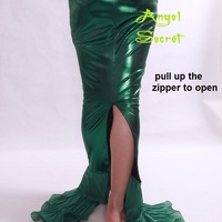 P135 High Waist Green Metallic Mermaid Skirt Fish tail Costume STRETCH walkable - Thumbnail 4