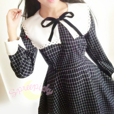 Sailor School Uniform Vintage Grids Dress Free Ship SP141341