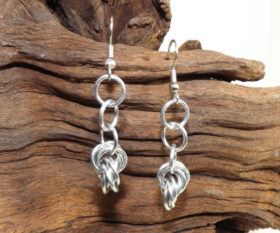 Handmade Silver Double Mobius Weave Chainmail Earrings