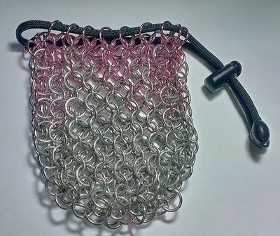 Pink and Siver Chainmail Dice Bag