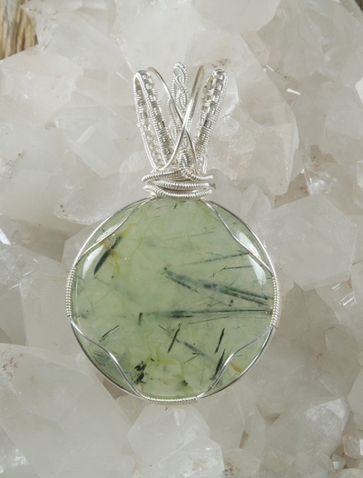 Prehnite with Epidote Needles Pendant