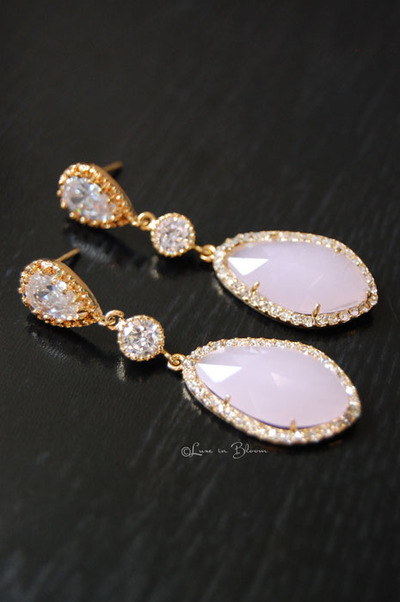 Drop Wedding Earrings In Pink Czech - Style # E156P : Luxe in Bloom
