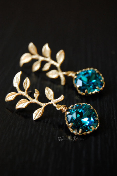 Bridesmaid Wedding Earrings in Indicolite Swarovski Crystals - Style #E170 : Luxe in Bloom
