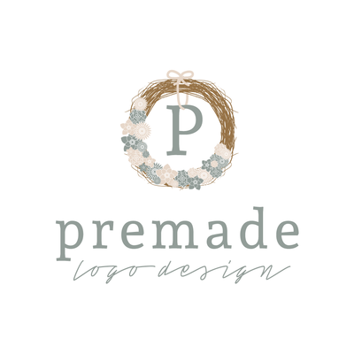 Premade Logo - Hand Drawn Wreath with Flowers PL143