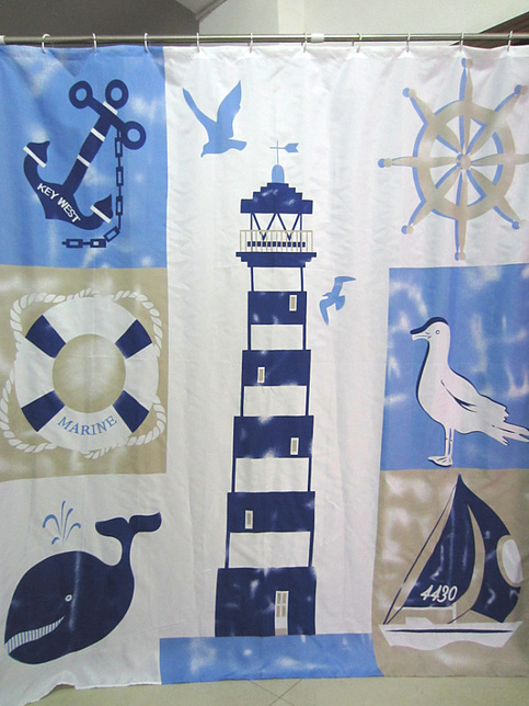 Marine Style Light House Whale Key West Design 180 x 200 cm Polyester Shower Curtain Set