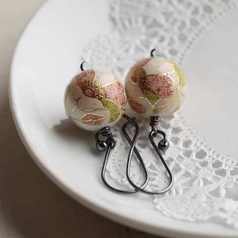 elegant gold japan tensha beads earrings.
