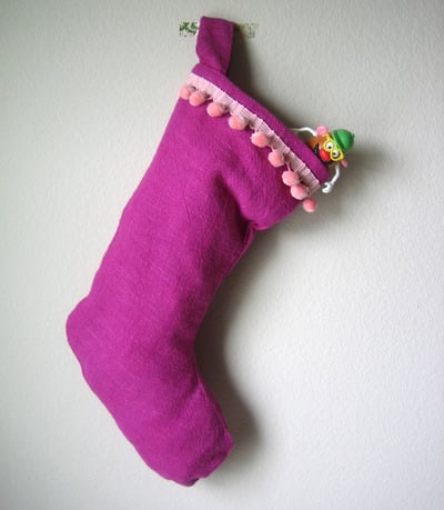 Christmas Stocking With Poms - Eco and Bright Pink