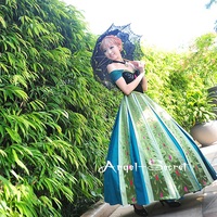 J712 Movies Frozen Snow Queen ANNA Cosplay Costume Deluxe Dress coronation adult and teenager - Thumbnail 2