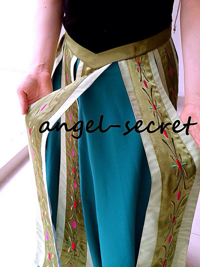 J721 Movies Frozen Snow Queen Anna Cosplay Costume coronation DressADULT green