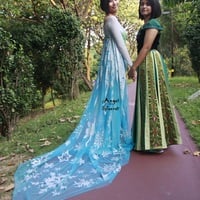 J721 Movies Frozen Snow Queen Anna Cosplay Costume coronation DressADULT green - Thumbnail 1
