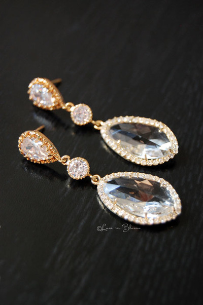Drop Wedding Earrings In Clear Czech - Style # E156C : Luxe in Bloom