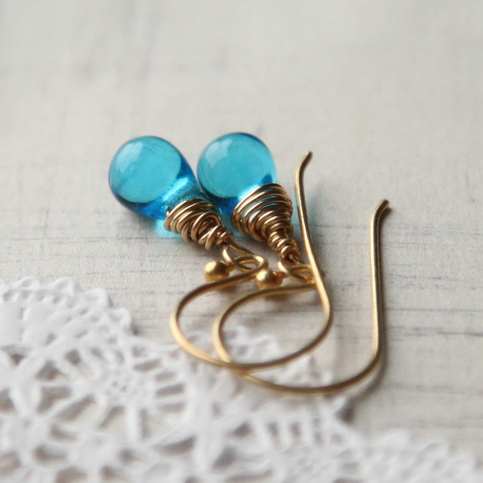 tiny blue tear drop earrings