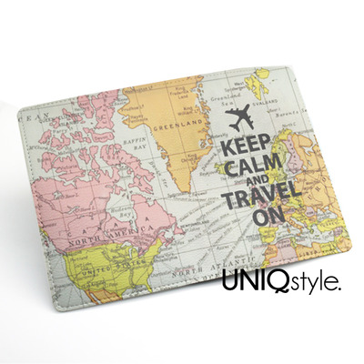 Keep Calm and travel on - Passport Holder Case Travel Wallet PU Leather Cover - vintage retro world map - L71